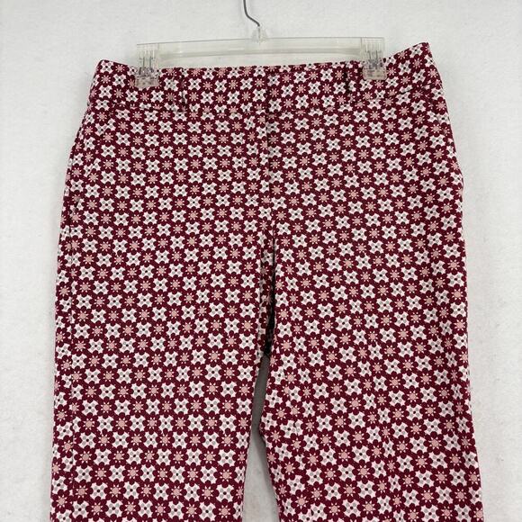 Ann Taylor Loft Julie Skinny Ankle Pant Size 8 Red Gray Print High Rise Stretch - Picture 4 of 14